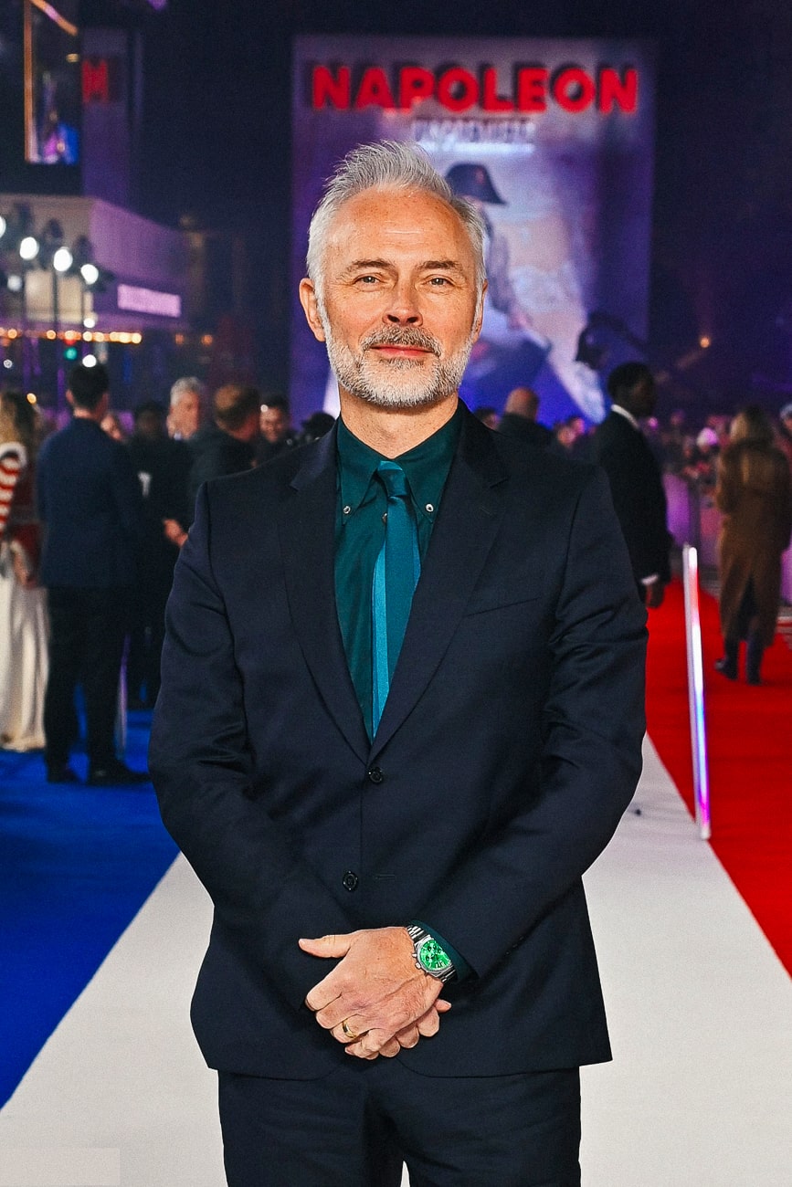 Scottish actor Mark Bonnar wearing JJ Monaghan at London premiere