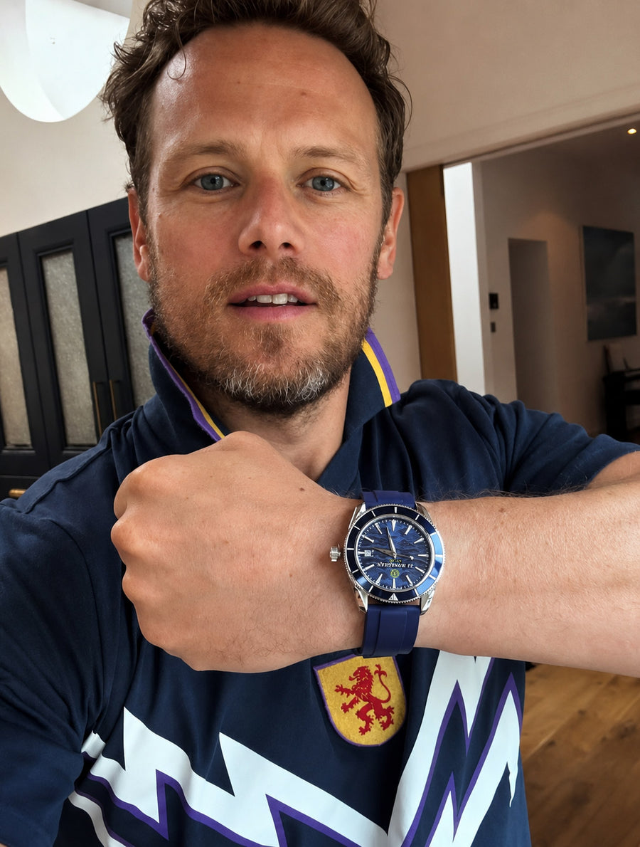 Sam Heughan wearing JJ Monaghan